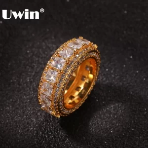UWIN Luxury Micro Party Rings For Men Women Bling Bling Fashion Hiphop Ring Gold/White Gold Color Cubic Zirconia Jewelry