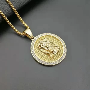 Hip Hop Bling Iced Out Solid Stainles Steel Jesus Piece Round Pendants Necklaces for Men Rapper Jewelry Gold Color Drop Shipping